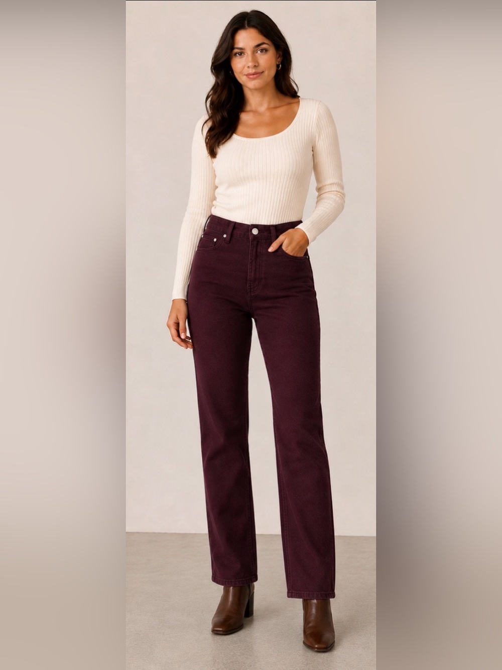Oat New York Burgundy High Rise Baby Wide Leg Jeans Sz 10/30